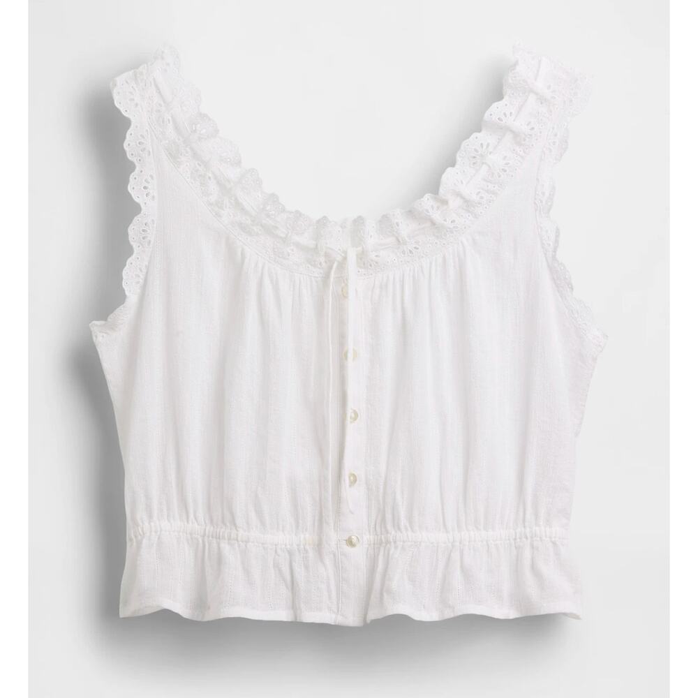 GAP Eyelet Tie-Front Crop Peplum Top | Sz Medium | White - Picture 3 of 6